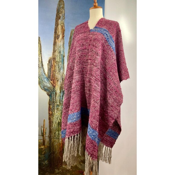 Vintage Wool Poncho Woven Wool Poncho Boho Oversized Poncho Wool Outerwear VTG - Picture 1 of 10